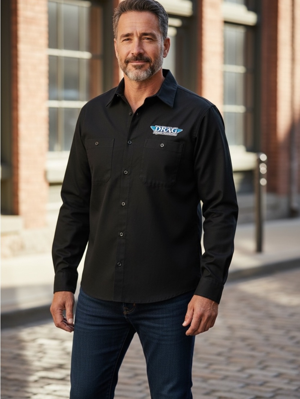 Embroidered Navy Men’s Casual Button-Down Shirt